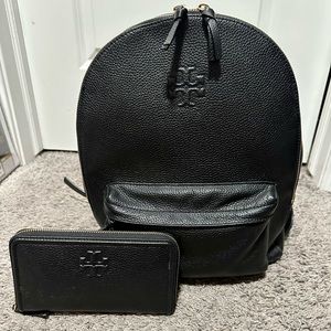 Tory Burch black bag pack & wallet.